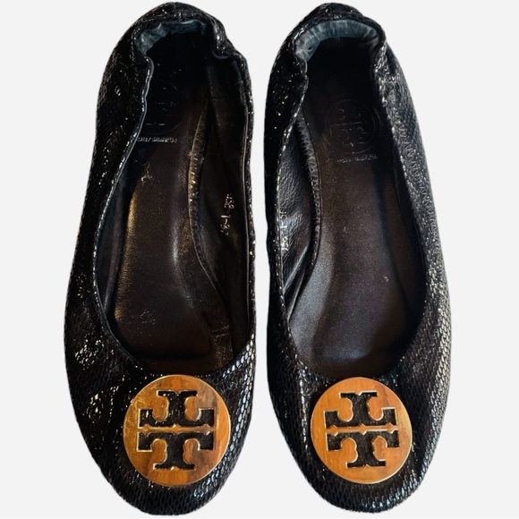 Tory Burch Shoes - Tory Burch Black Python Embossed Leather Reva Ballet Flats Women’s Size 9.5-10